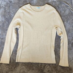 J. McLaughlin Women Ribbed Round Neck Sweater, Button Accent, Sz Xl, Beige, ECU